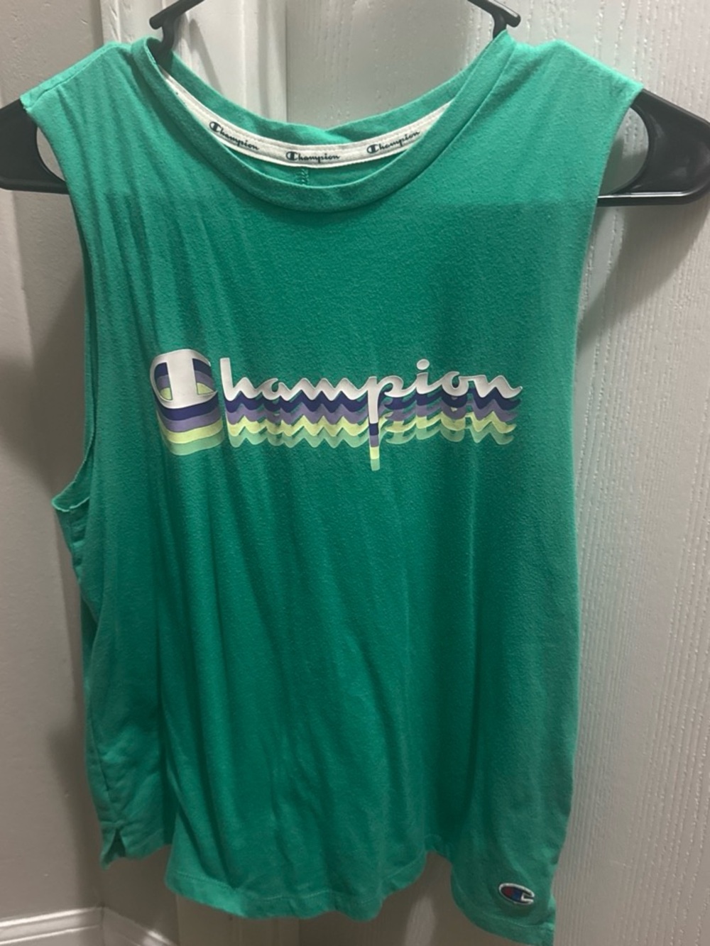 Champion Green Sleeveless Tank with Multicolor Logo